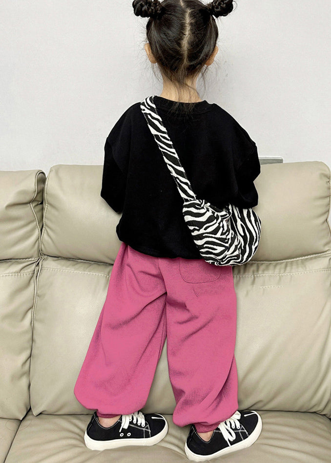 Black O-neck Kids Fleece Sweatshirt and Lantern Pants Two Pieces Set Spring Tr002