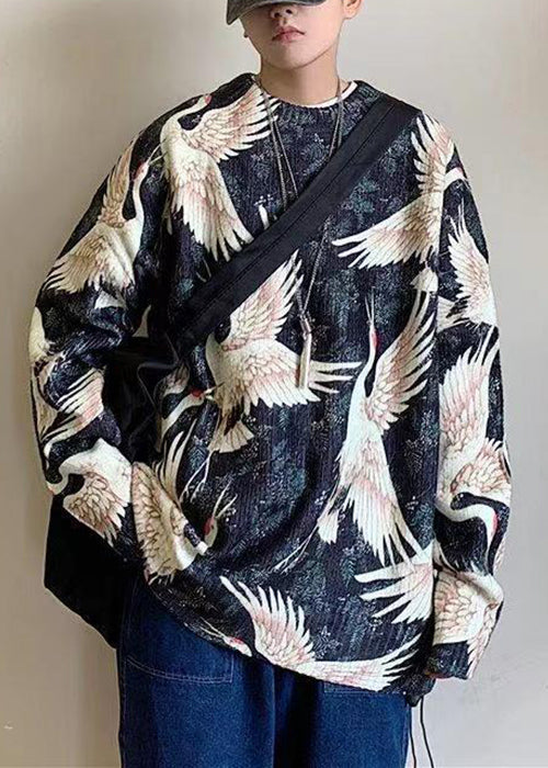 Black O Neck Print Cozy Knit Sweaters Winter Wj023
