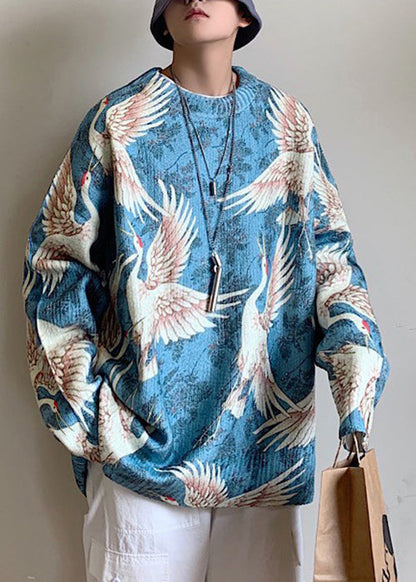 Black O Neck Print Cozy Knit Sweaters Winter Wj023