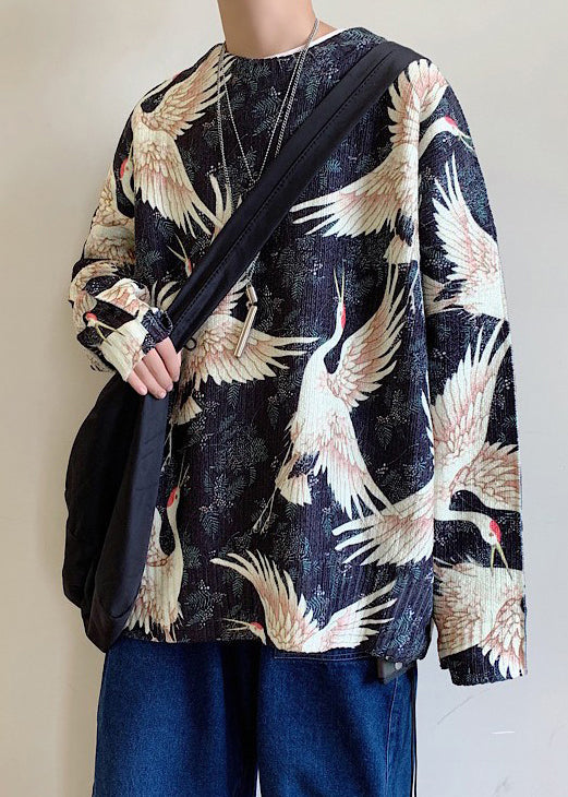 Black O Neck Print Cozy Knit Sweaters Winter Wj023