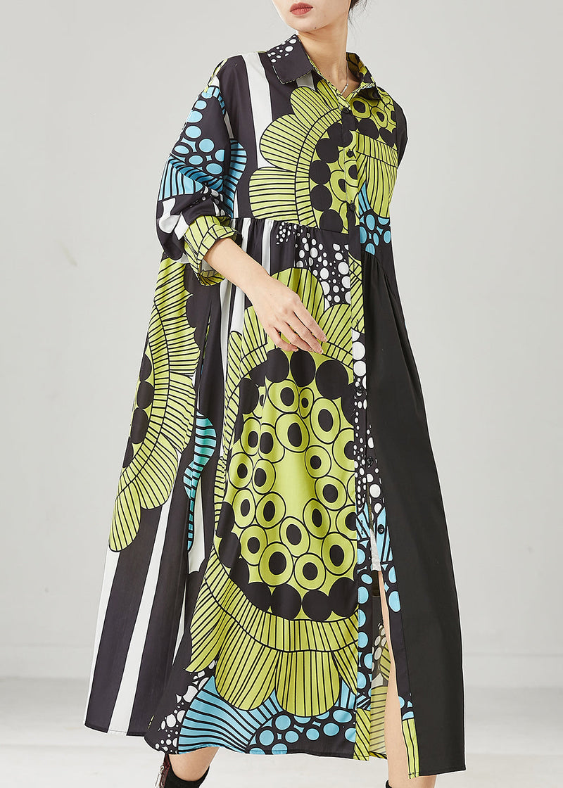 Black Oversized Print Cotton Maxi Dresses Spring Yu1036