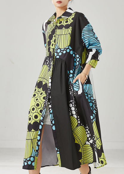 Black Oversized Print Cotton Maxi Dresses Spring Yu1036