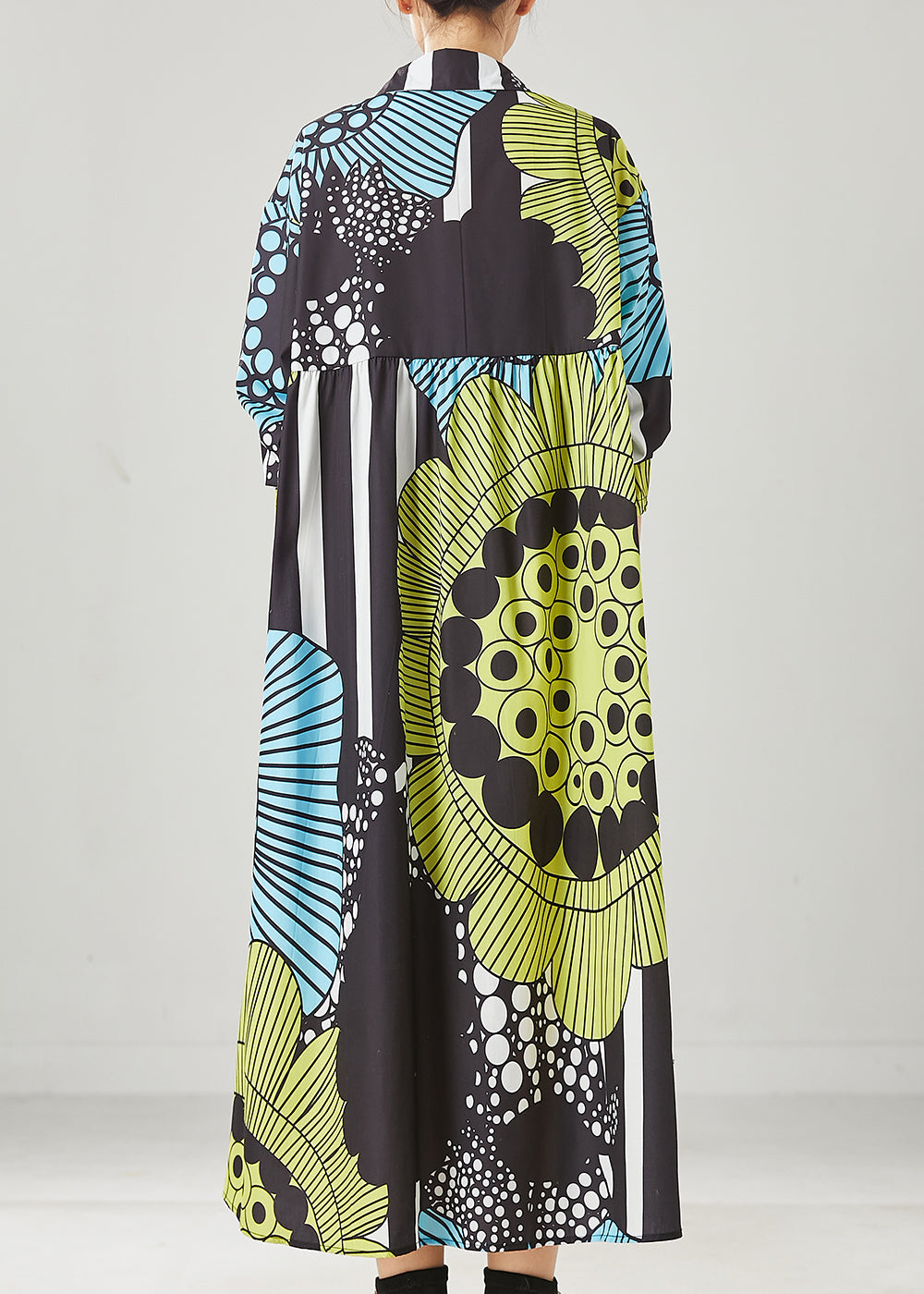 Black Oversized Print Cotton Maxi Dresses Spring Yu1036