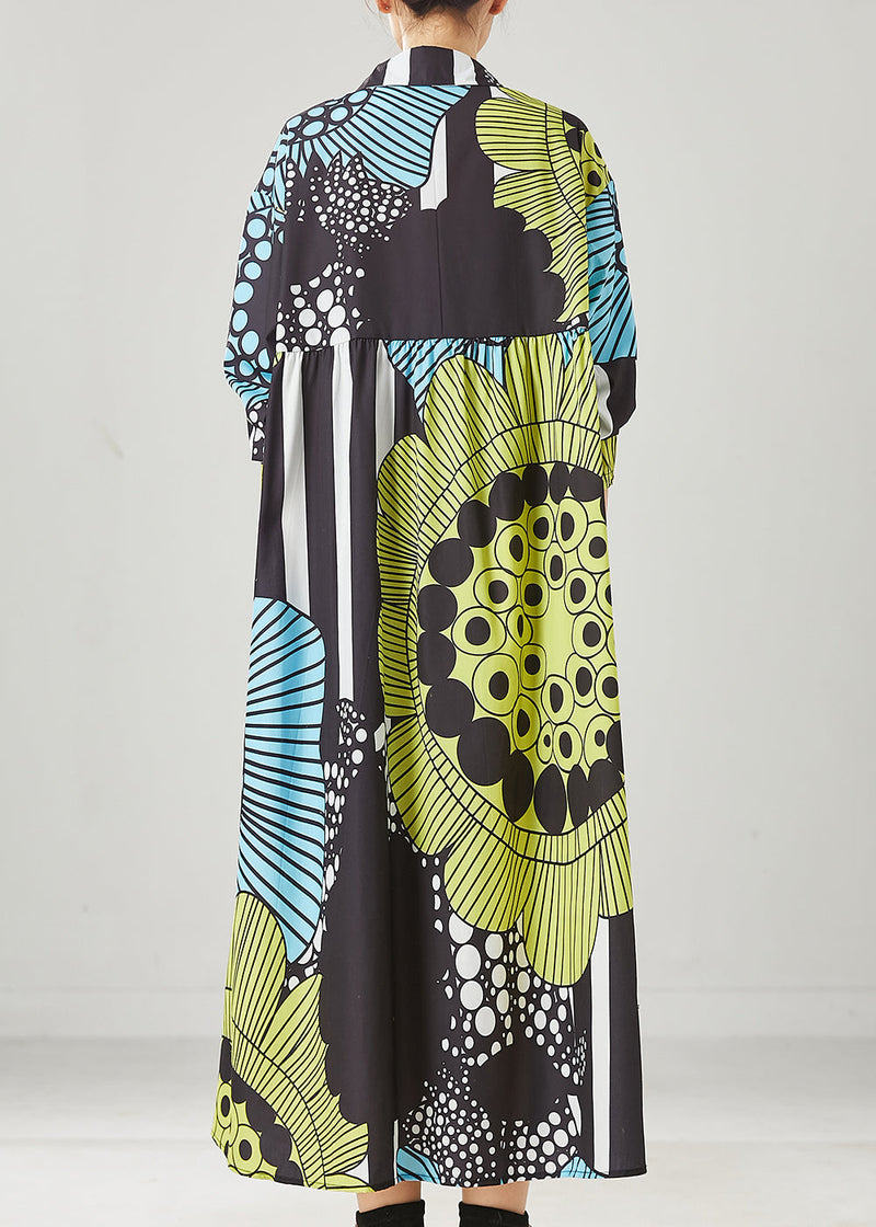 Black Oversized Print Cotton Maxi Dresses Spring Yu1036