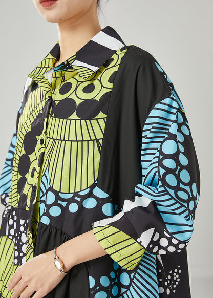 Black Oversized Print Cotton Maxi Dresses Spring Yu1036