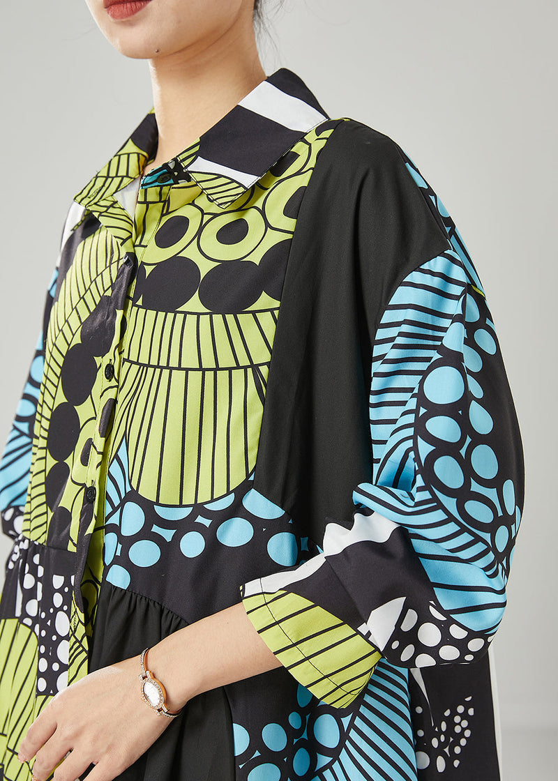 Black Oversized Print Cotton Maxi Dresses Spring Yu1036