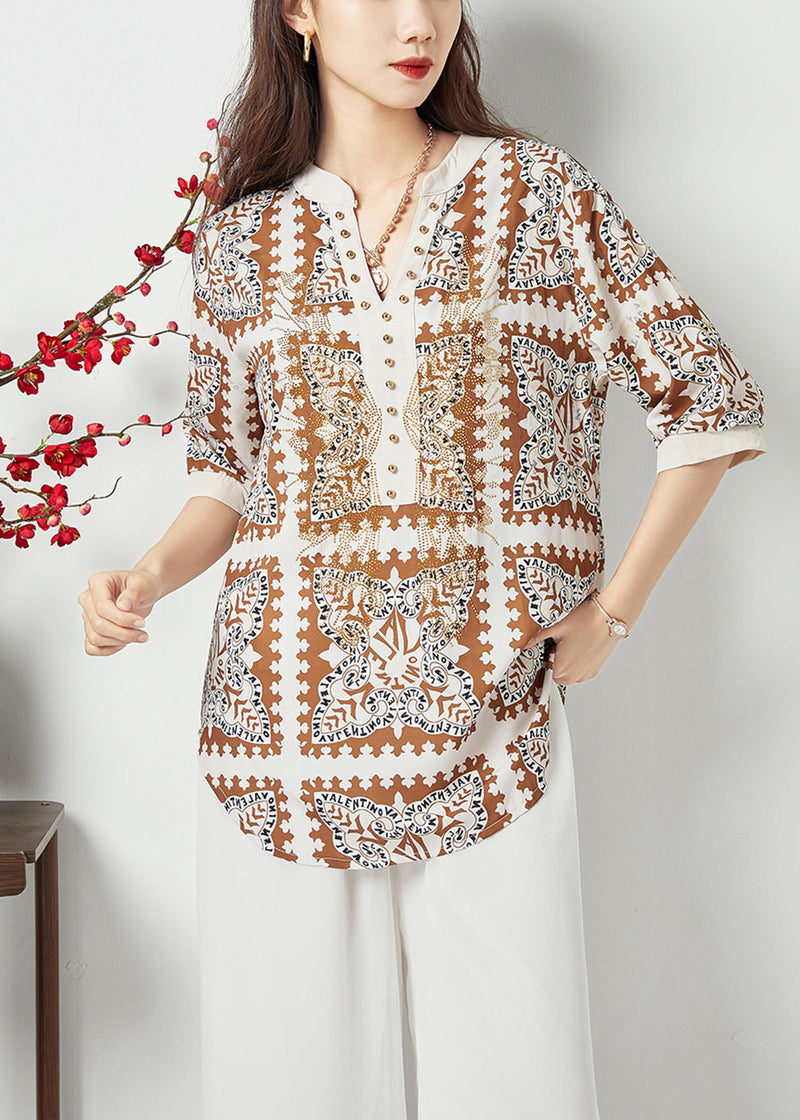 Black V Neck Print Draping Chiffon Blouses Summer Lc0400