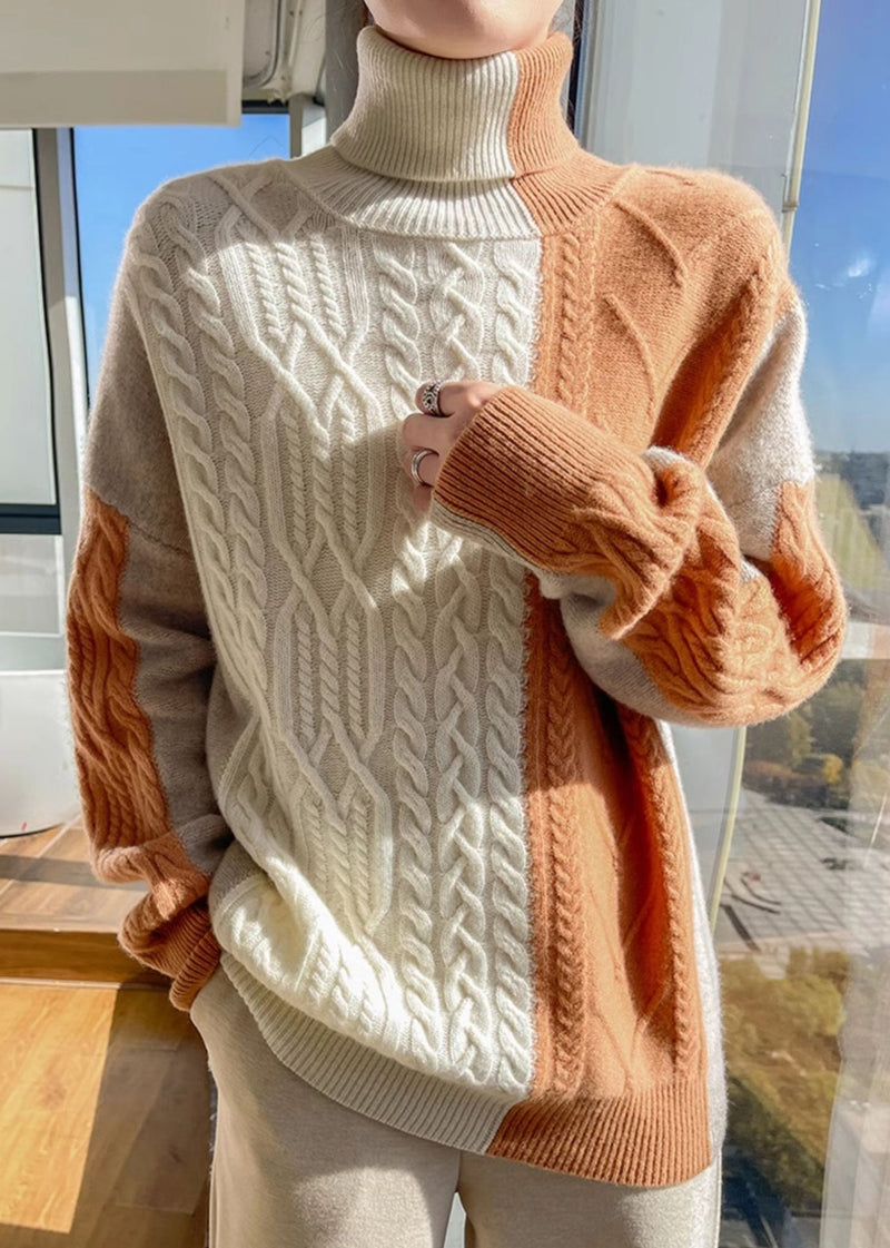 Blue Asymmetrical Patchwork Cable Knit Sweater Spring Yw051