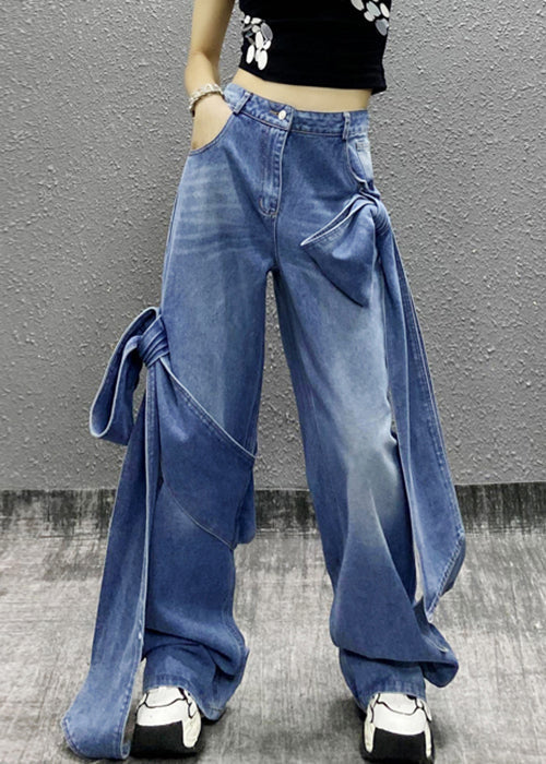 Blue Bow Pockets High Waist Denim Pants Summer Aw1010