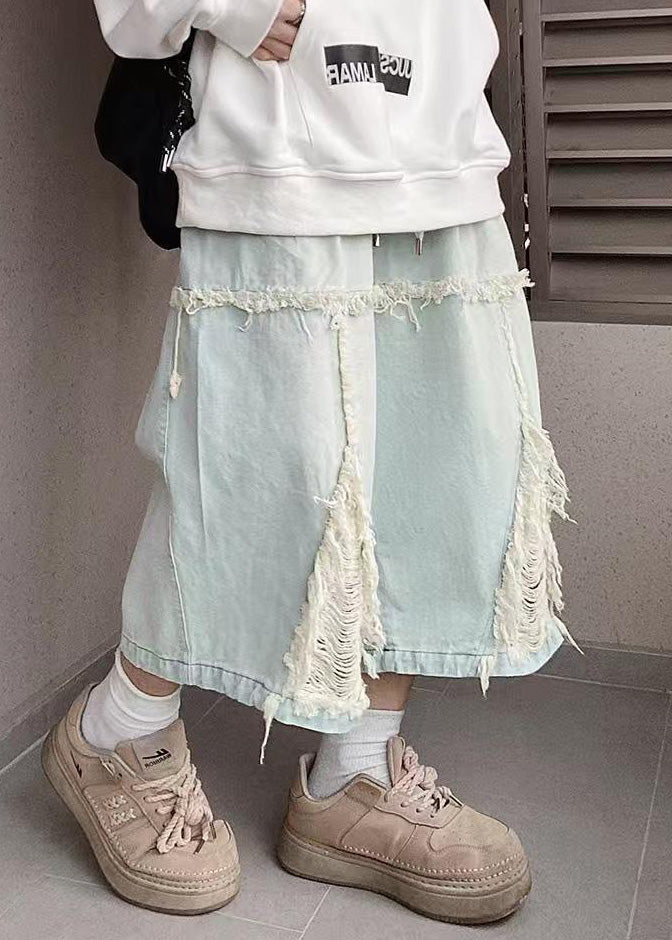 Blue Shorts Hole Summer Denim Elastic Waist