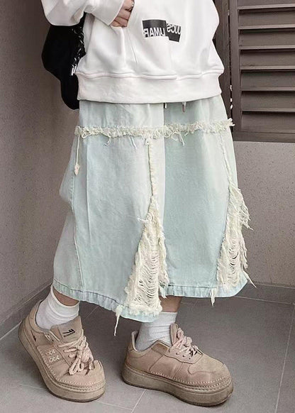 Blue Shorts Hole Summer Denim Elastic Waist