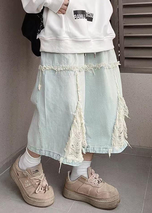Blue Shorts Hole Summer Denim Elastic Waist