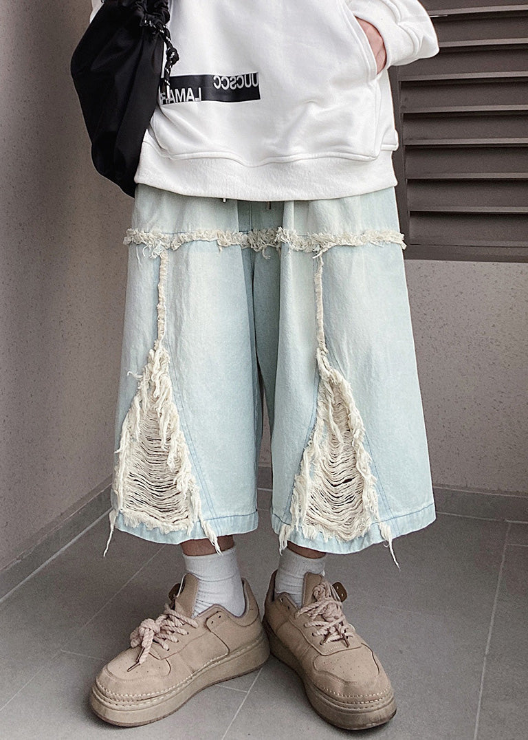 Blue Shorts Hole Summer Denim Elastic Waist
