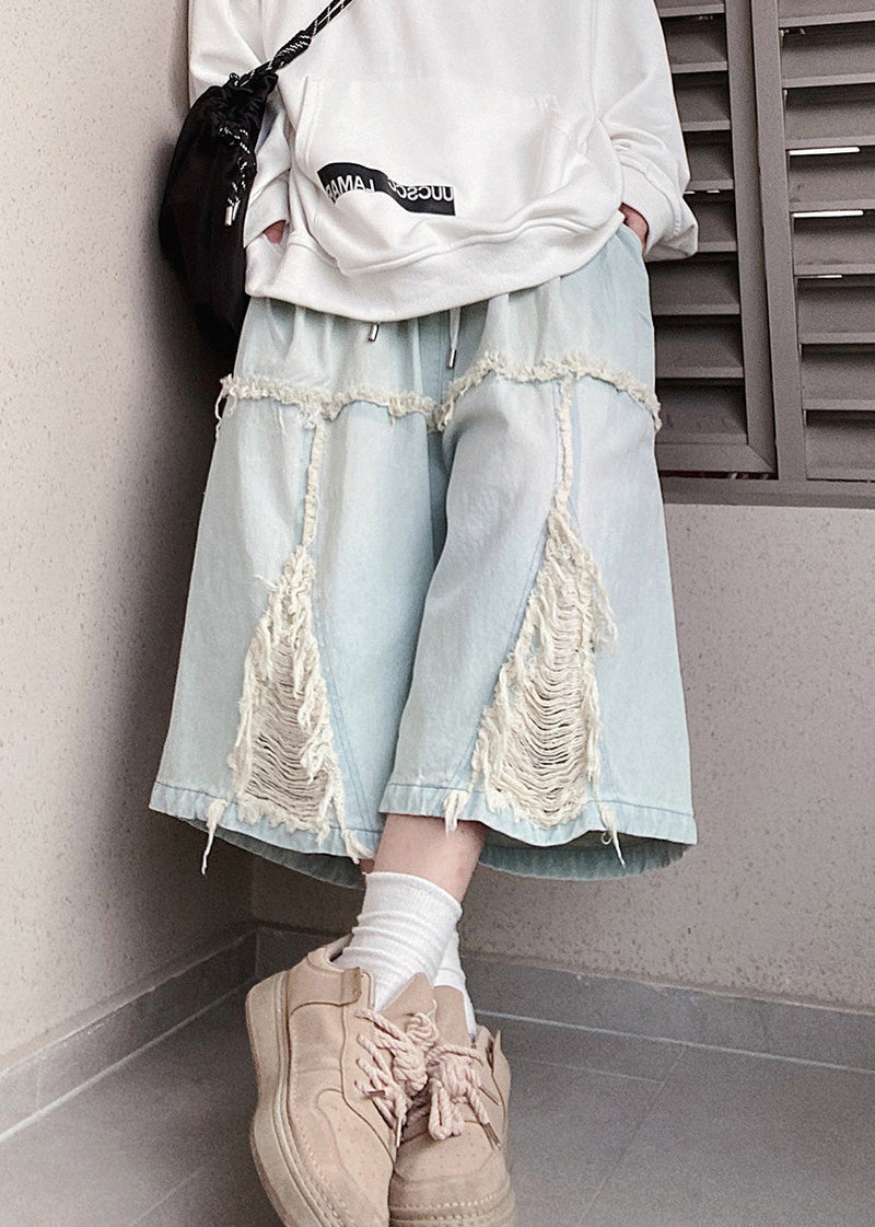 Blue Shorts Hole Summer Denim Elastic Waist