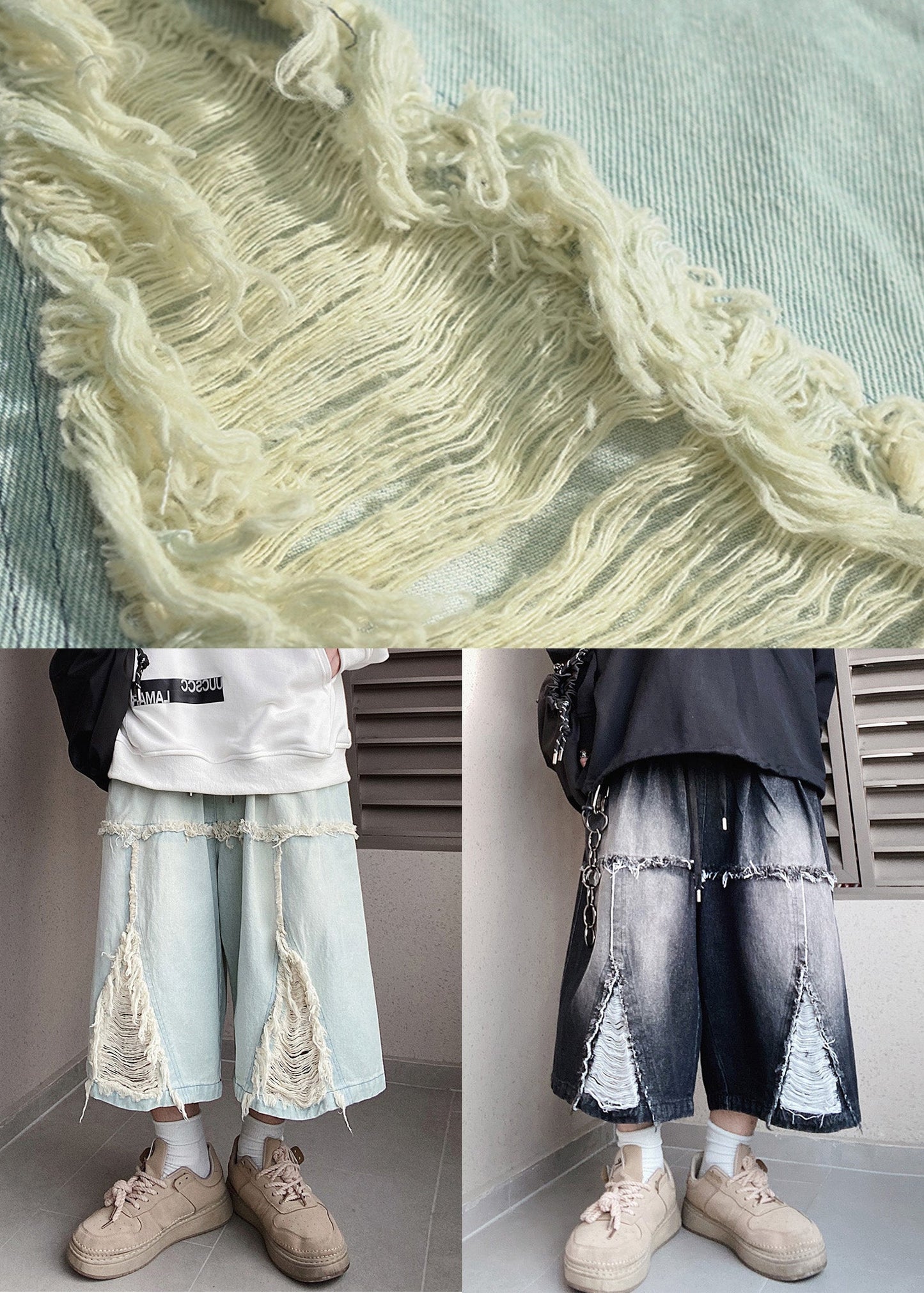 Blue Shorts Hole Summer Denim Elastic Waist