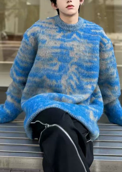 Blue O Neck Cozy Ma Hai Mao Sweaters Fall Qh026