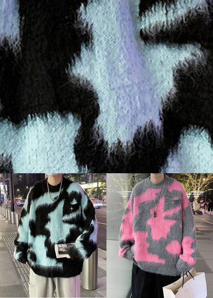 Pink Geometric Cozy Knit Sweater O Neck Winter Rc031