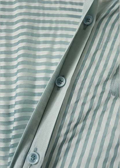 Blue O-neck Striped Patchwork Fake Two Pieces Button Long Dress Summer Ly1757