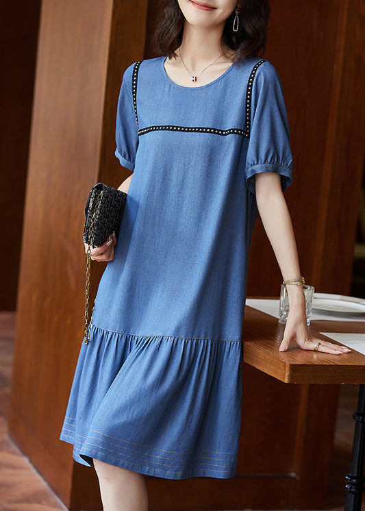 Blue Patchwork Rivet Holiday Long Dress Summer Ww050