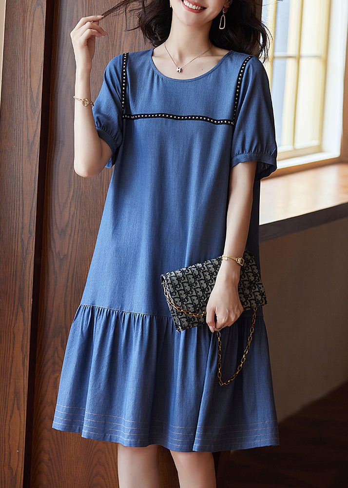 Blue Patchwork Rivet Holiday Long Dress Summer Ww050
