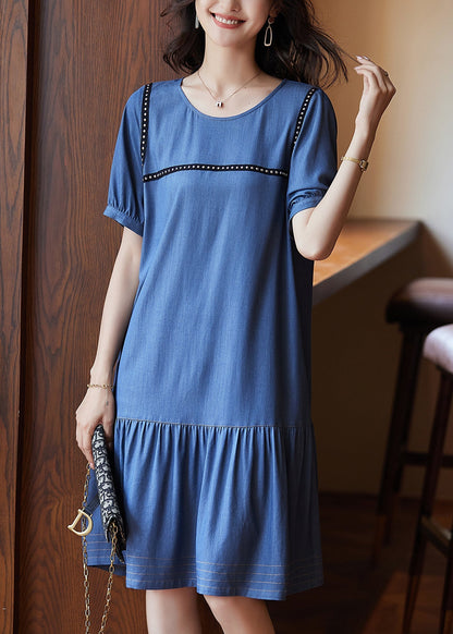Blue Patchwork Rivet Holiday Long Dress Summer Ww050