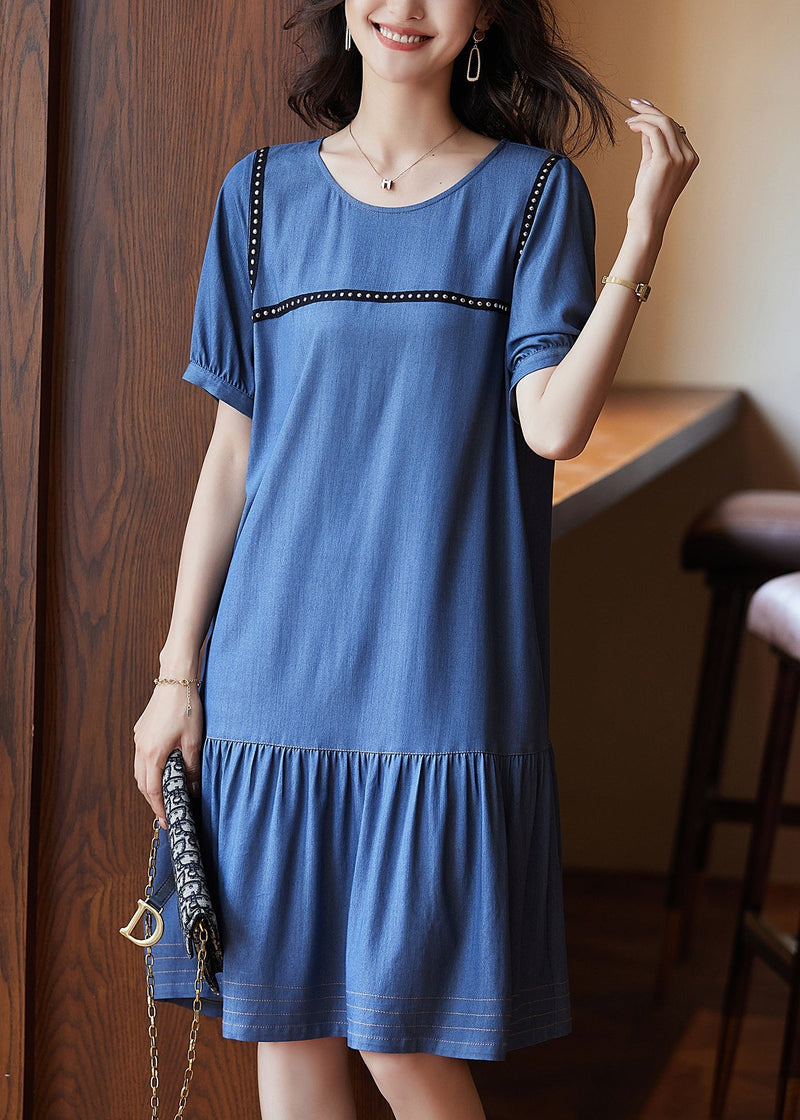 Blue Patchwork Rivet Holiday Long Dress Summer Ww050