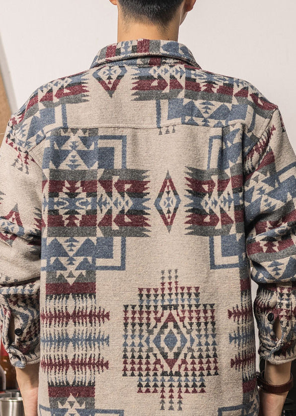 Blue Peter Pan Collar Print Woolen Shirt Coat Fall Ro016