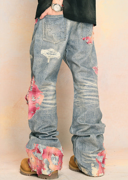 Blue Print Pockets High Waist Denim Pants Fall Aw1009