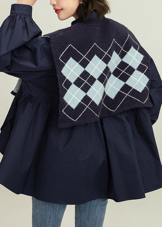 Blue Stand Collar Print Cotton Shirt and Waistcoat Two Piece Set Spring Ly0794
