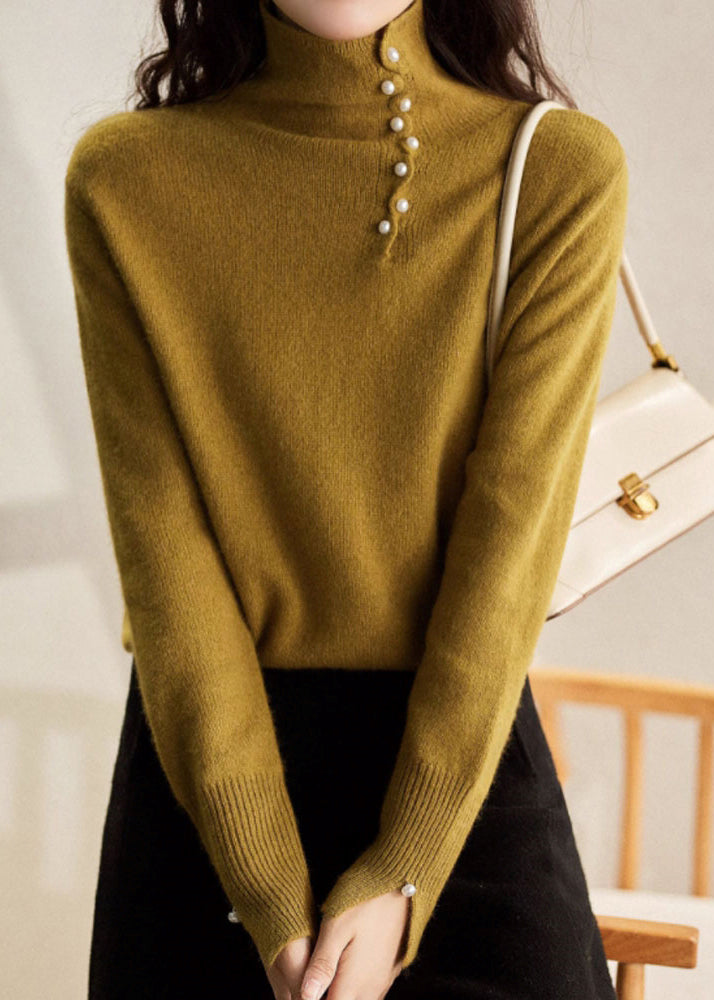 Blue Turtleneck Pearl Patchwork Cozy Cotton Knit Sweater Spring To033