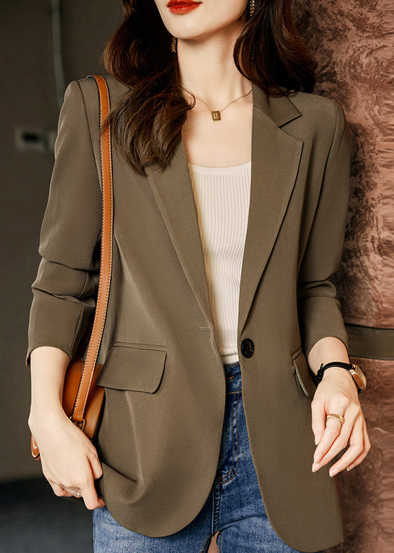 Coffee Peter Pan Collar Pockets Button Suit Coat Fall Rs038