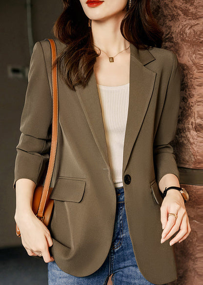 Coffee Peter Pan Collar Pockets Button Suit Coat Fall Rs038