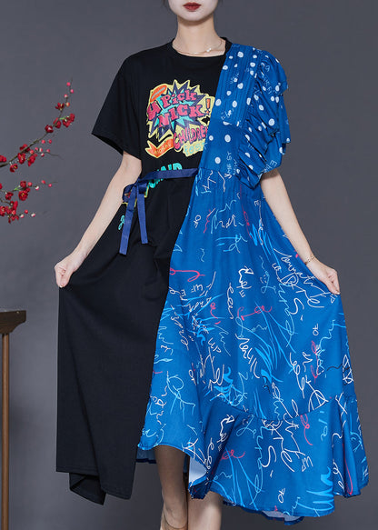 Colorblock Asymmetrical Patchwork Cotton Long Dress Summer Sd1077