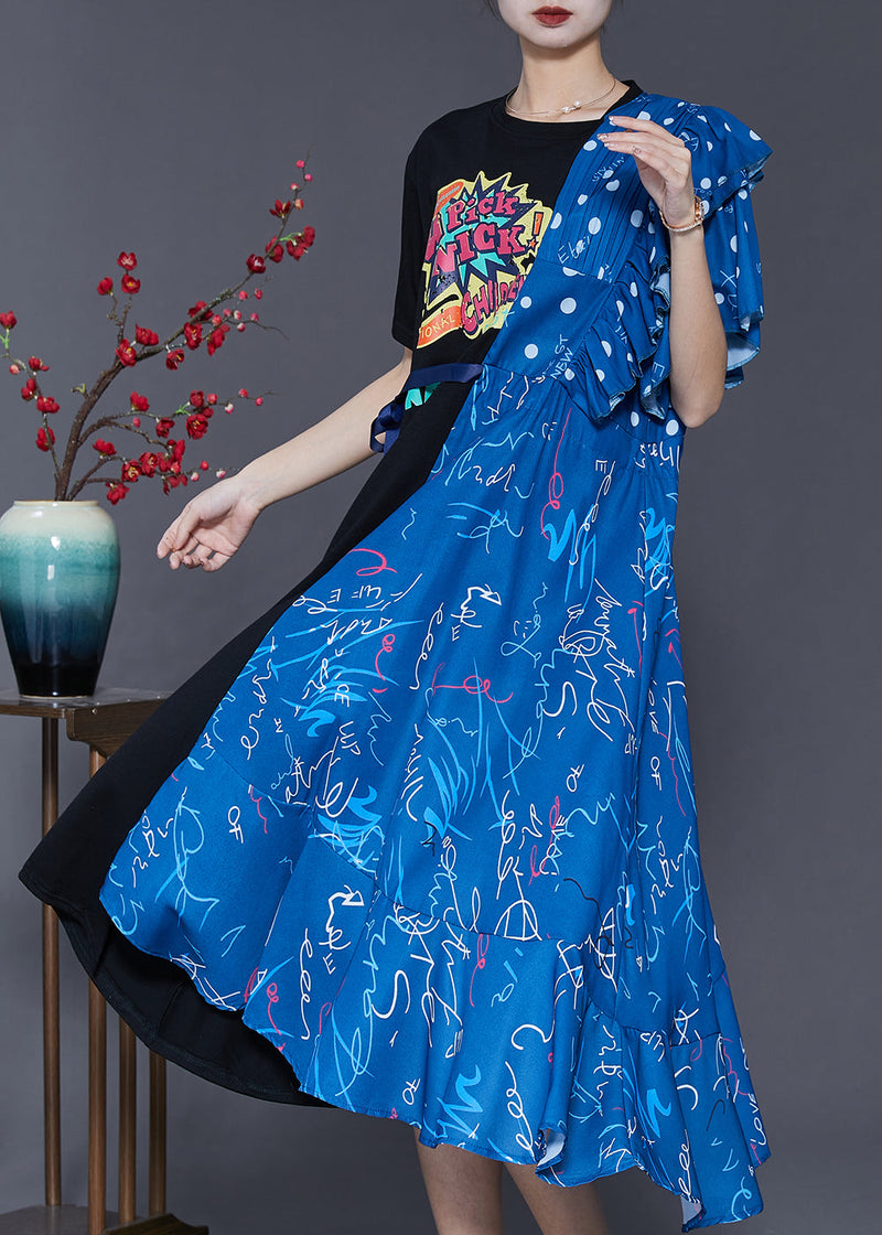 Colorblock Asymmetrical Patchwork Cotton Long Dress Summer Sd1077
