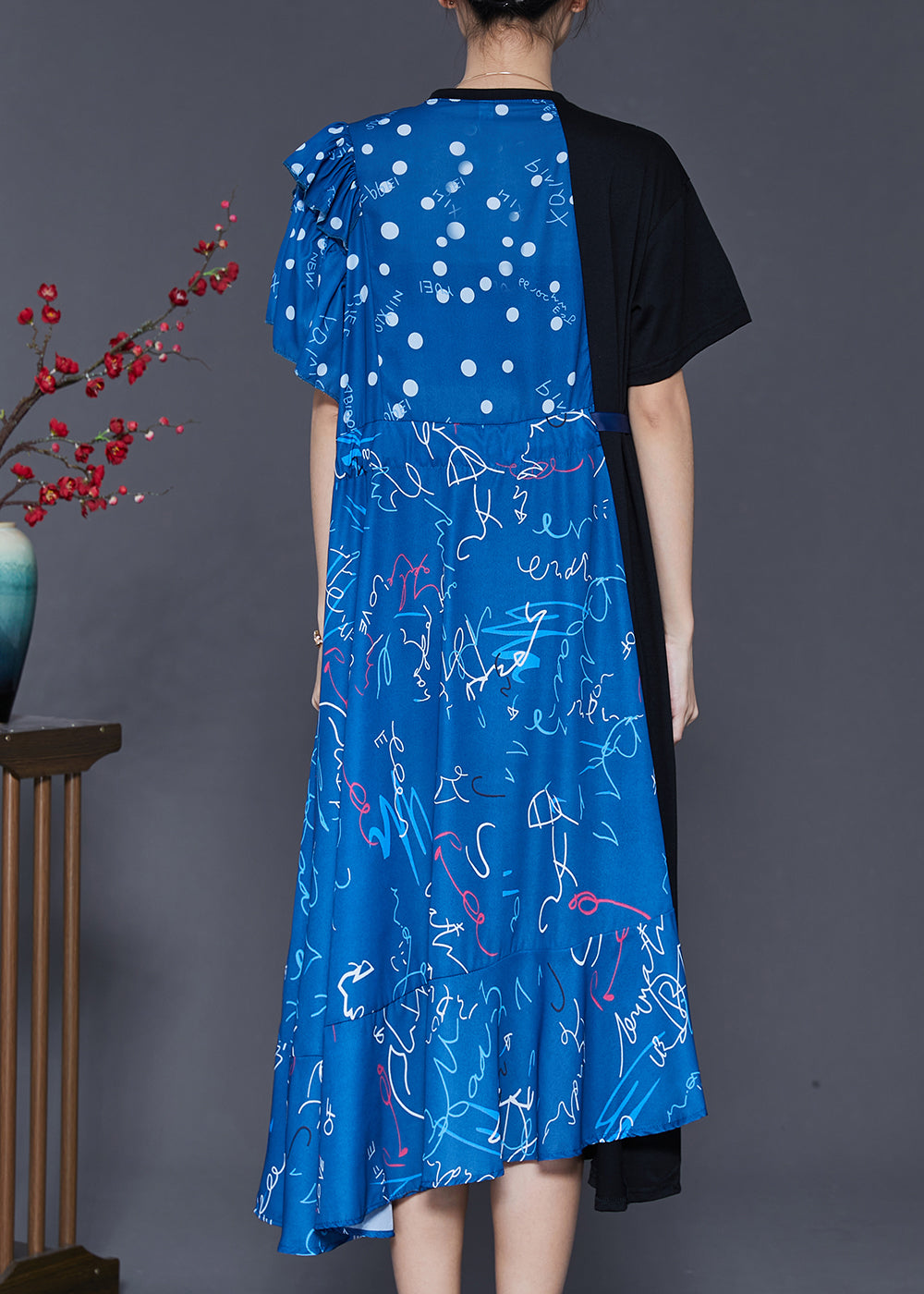 Colorblock Asymmetrical Patchwork Cotton Long Dress Summer Sd1077