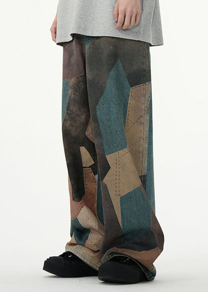 Colorblock High Wais Patchwork Pants Sa025