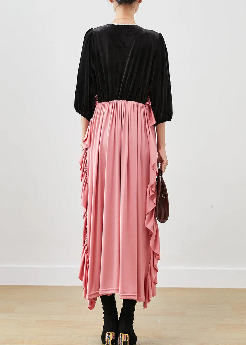 Ruffled Silk Velour Long Dress Fall