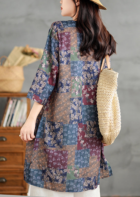 Colorblock V Neck Print Linen Mini Dress Summer Tm022