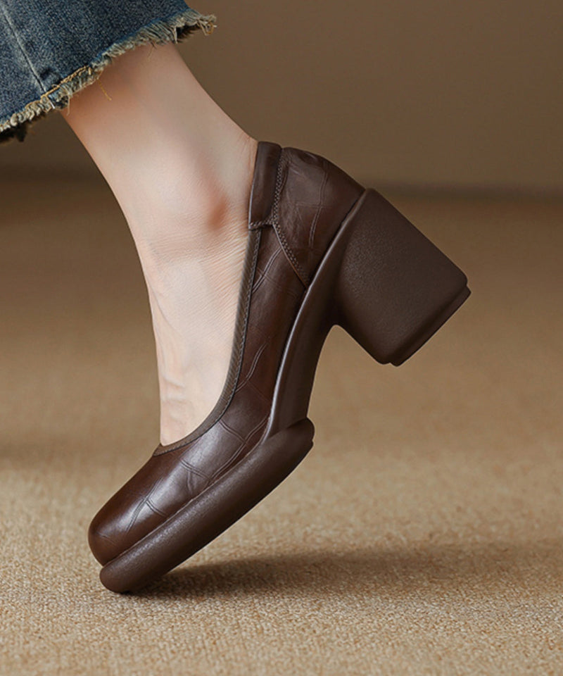 Comfy Brown Cowhide Leather Embossed Loafer Shoes Yc005