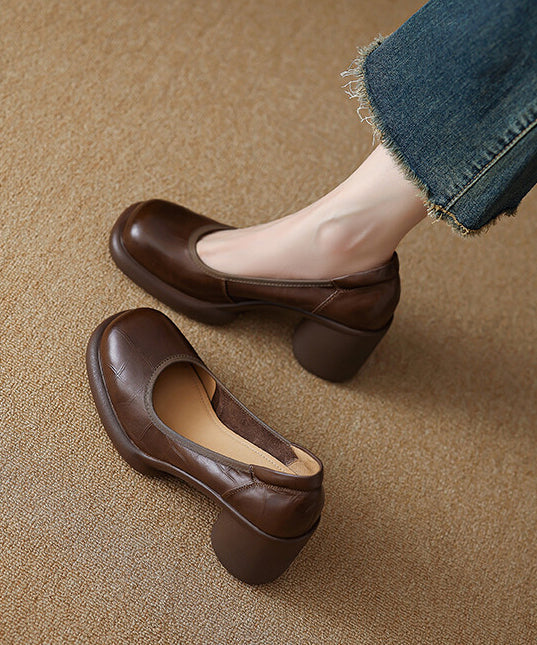Comfy Brown Cowhide Leather Embossed Loafer Shoes Yc005