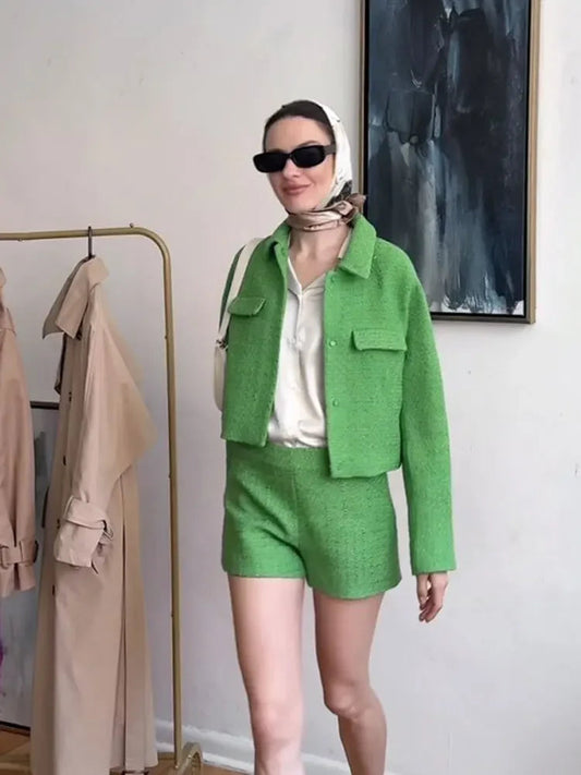 Fake Tweed Cropped Long Female Autumn Short Coat