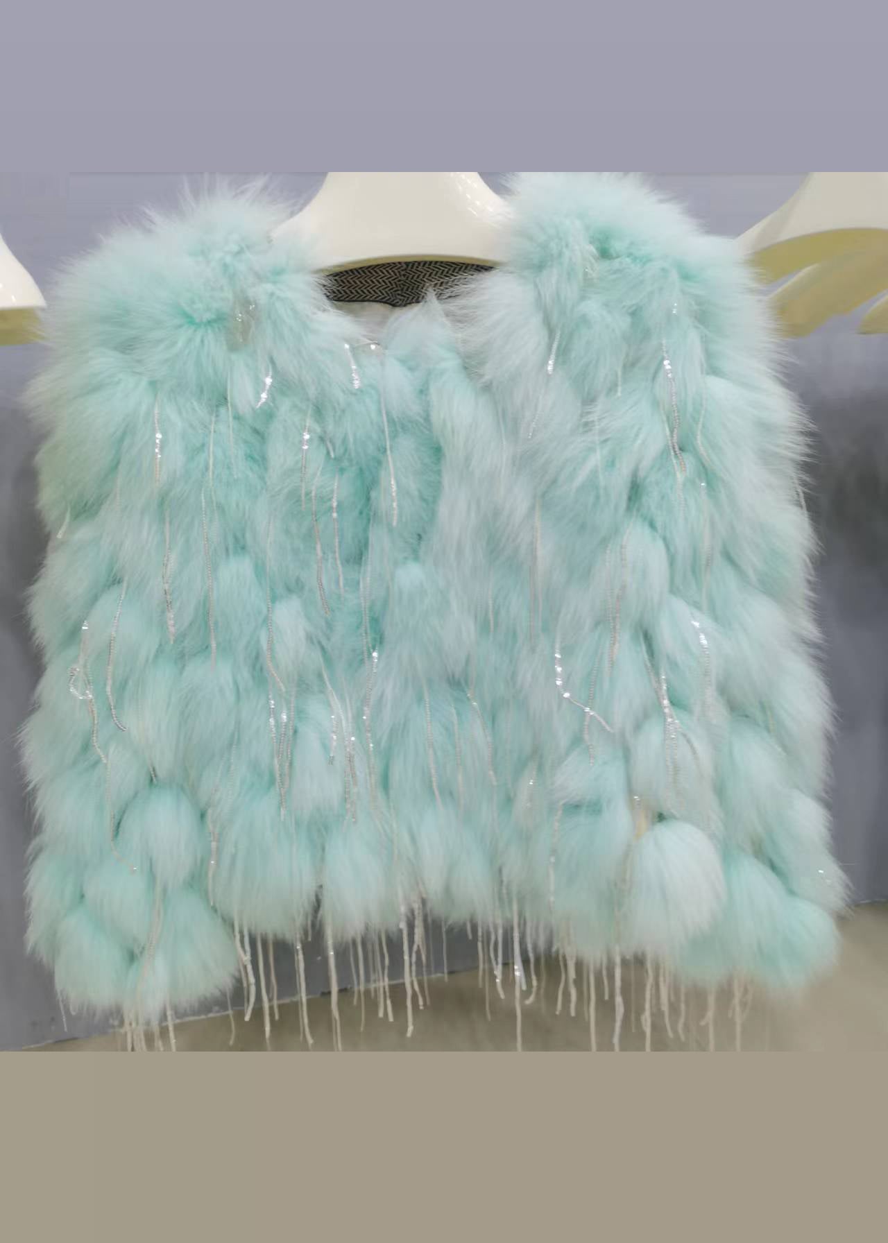 Green Tasseled Original Design Leather and Fur Coats Spring Yw043