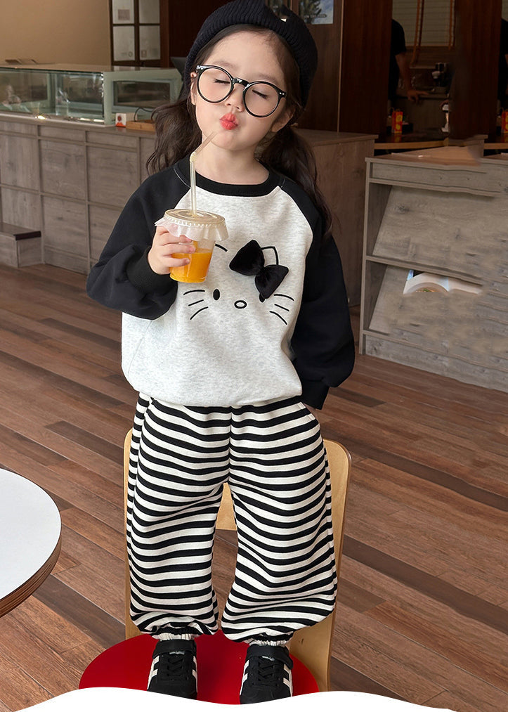 Grey O-neck Striped Sweatshirt and Lantern Pants Two Piece Set Spring Tr007