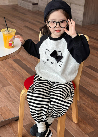 Grey O-neck Striped Sweatshirt and Lantern Pants Two Piece Set Spring Tr007