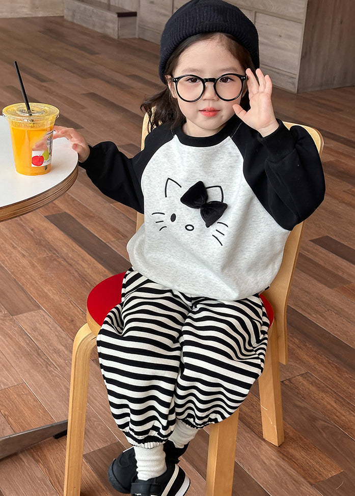 Grey O-neck Striped Sweatshirt and Lantern Pants Two Piece Set Spring Tr007