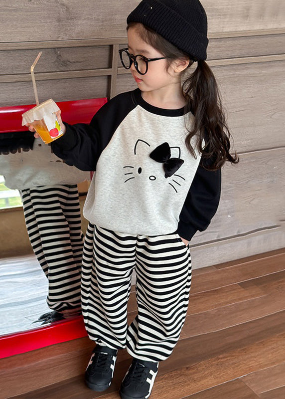 Grey O-neck Striped Sweatshirt and Lantern Pants Two Piece Set Spring Tr007