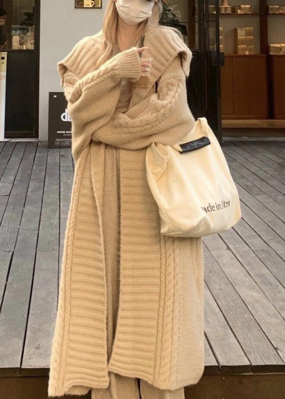 Grey Peter Pan Collar Long Knit Loose Cardigans Fall Rs052