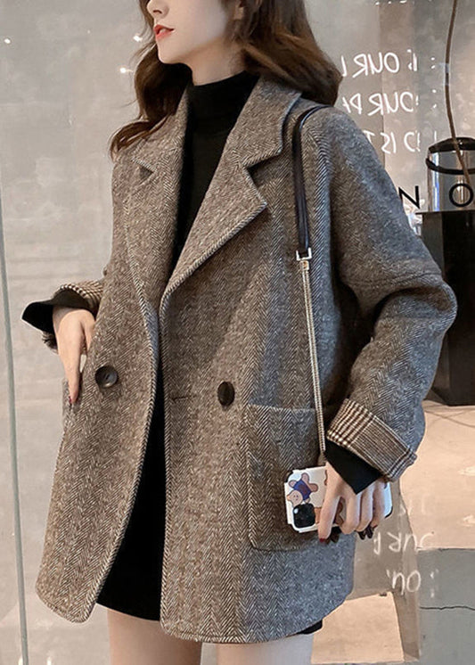 Khaki Notched Pockets Woolen Coat Winter Rs048