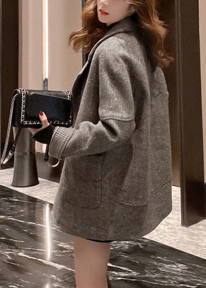 Khaki Notched Pockets Woolen Coat Winter Rs048