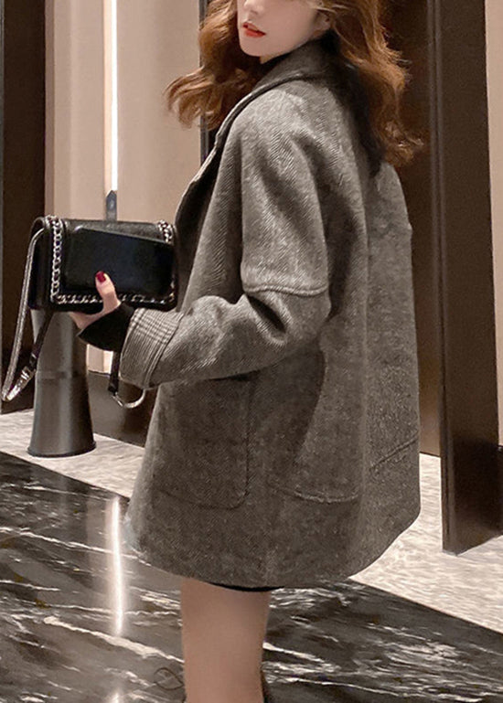 Khaki Notched Pockets Woolen Coat Winter Rs048
